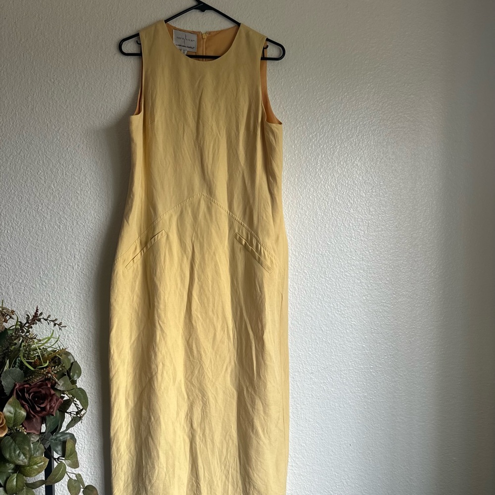 Adrianna Papell butter Yellow Midi Dress linen